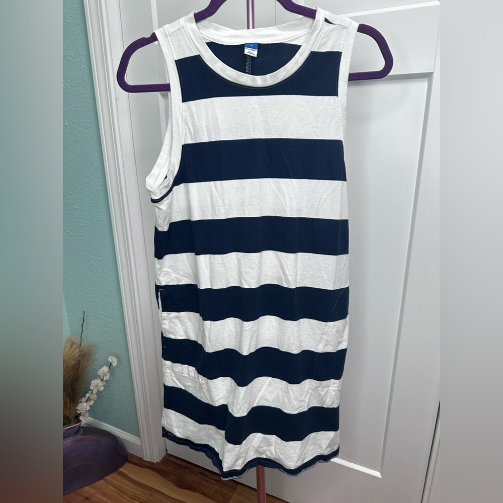 Old Navy Women's Sleeveless Navy Blue & White Striped Tee Shirt Dress Size Large